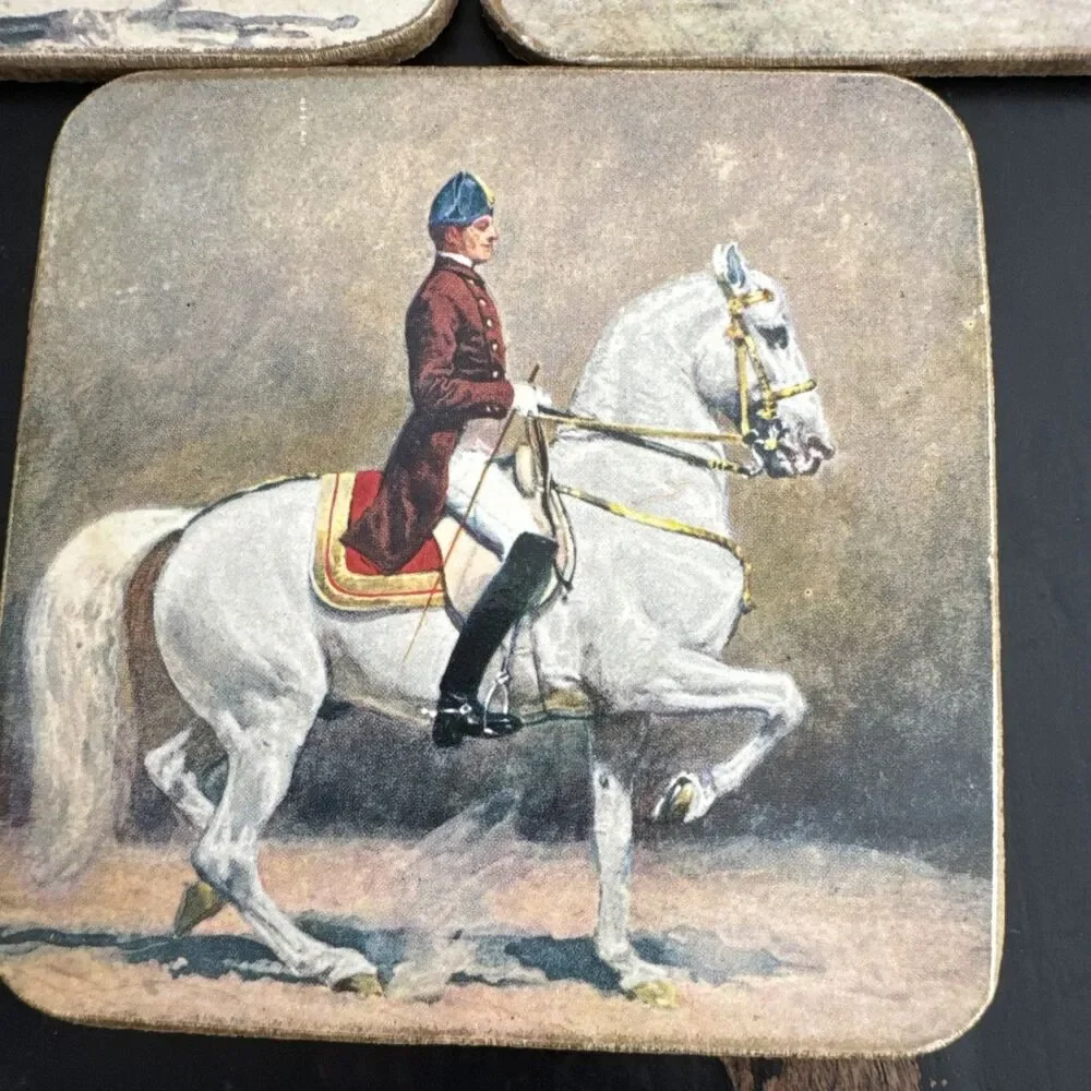 Vintage Alexander Pock Modern Riding School Sheraton Set of Five Coasters Horses